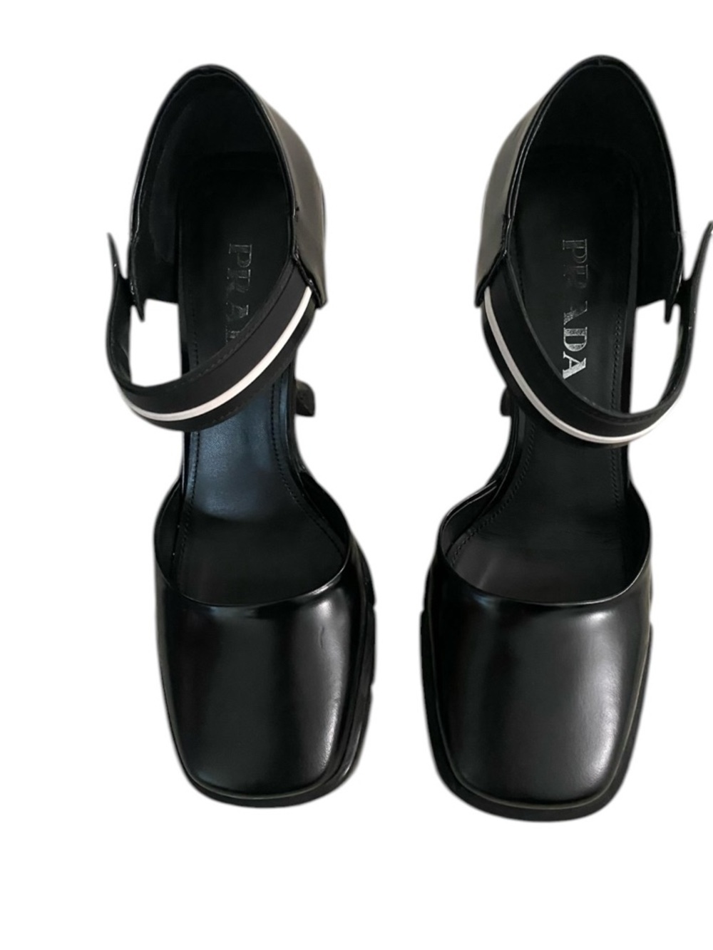 PRADA Sculptural Heel Mary Jane Pumps Black Leather Square Toe IT 40 / US 9 - Picture 9 of 10